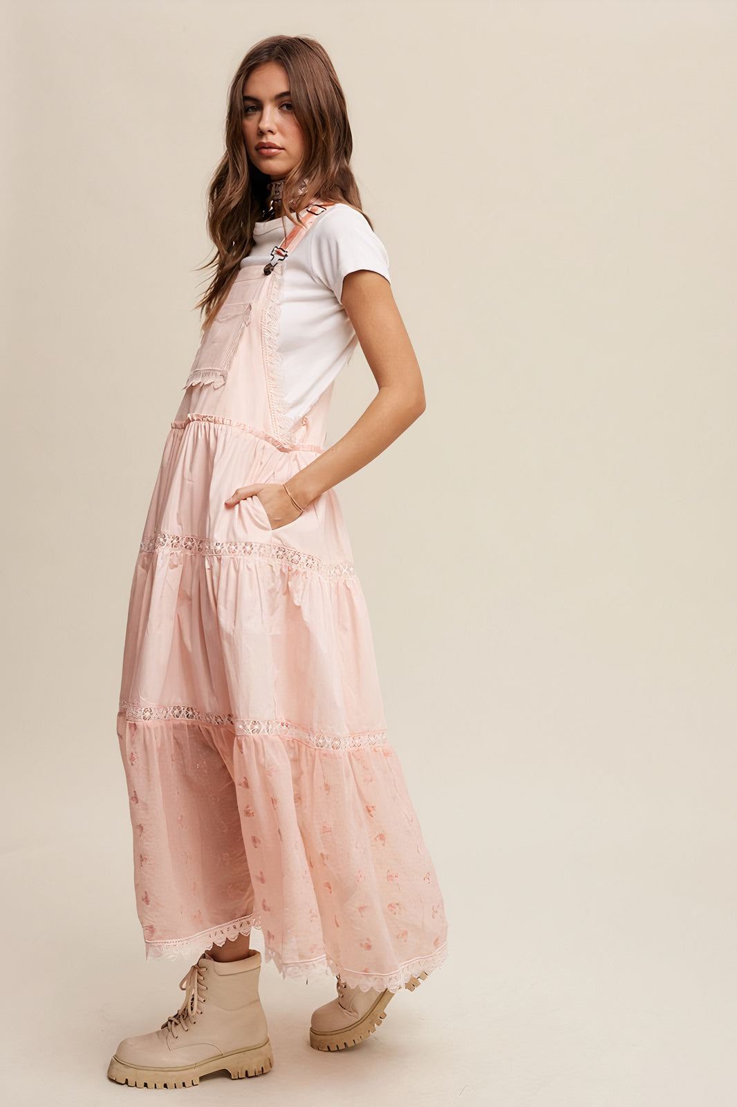 Laced and Tiered Romantic Overall Dress