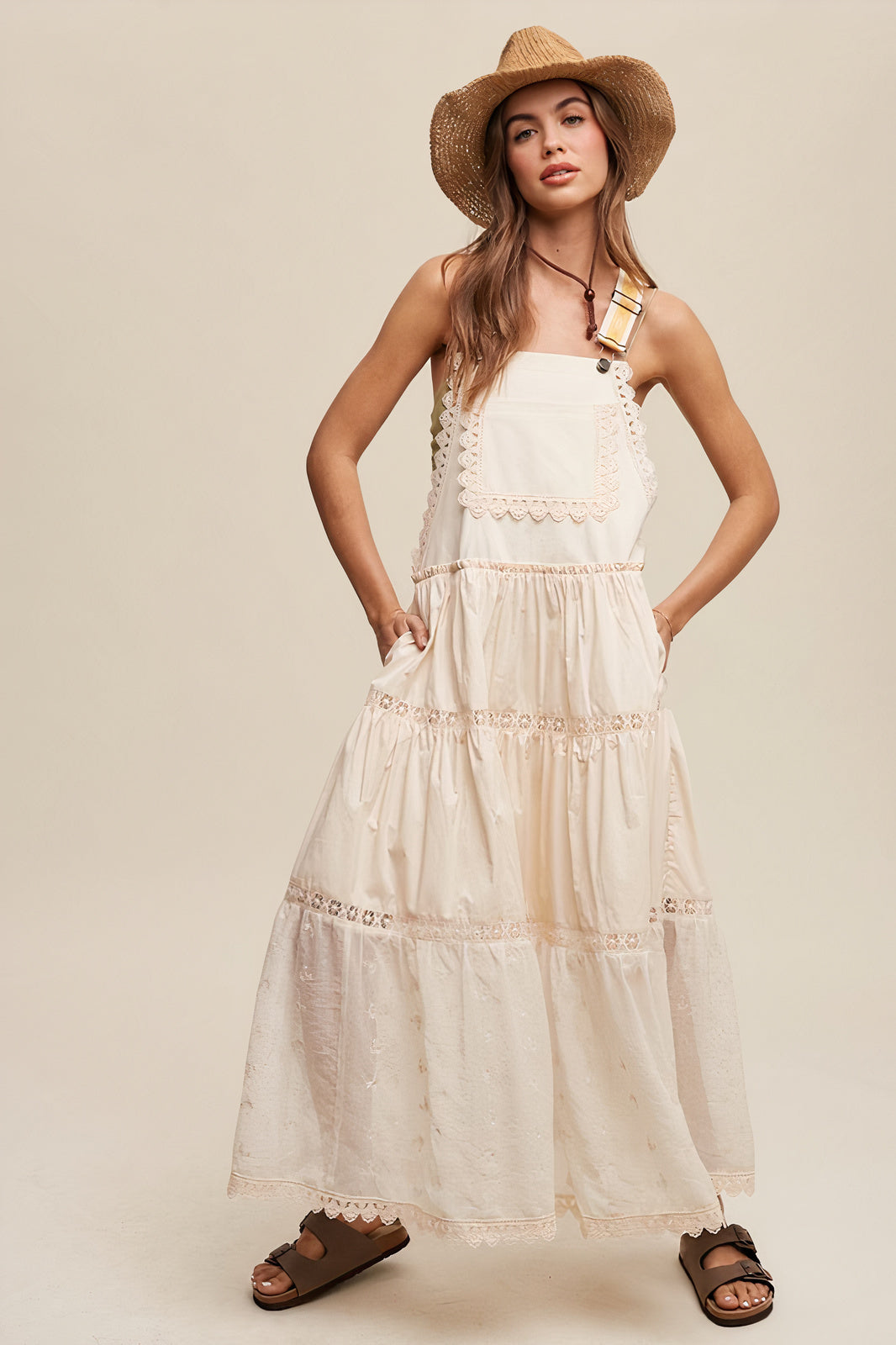 Laced and Tiered Romantic Overall Dress