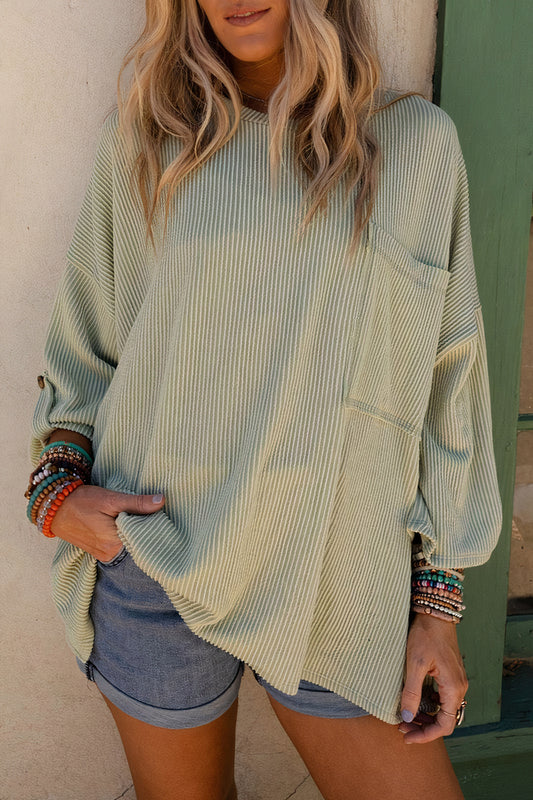Ribbed Tab Sleeve oversized Top
