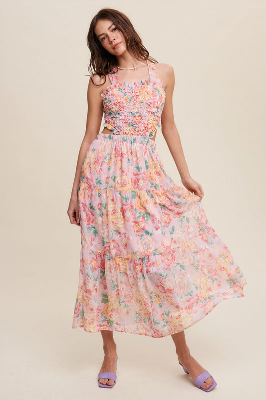 Floral Bubble Two-Piece Style Maxi Dress