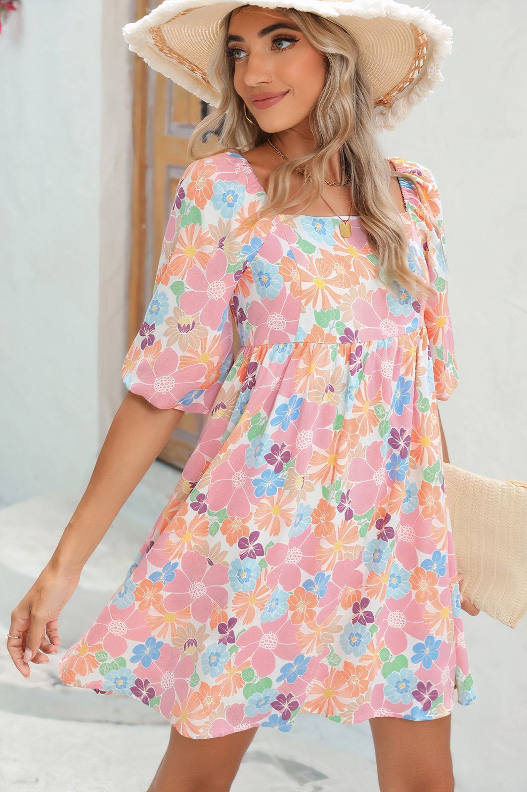 Cora Bubble Sleeve Floral Dress