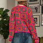 Crochet Patchwork Round Neck Pullover Sweater Top