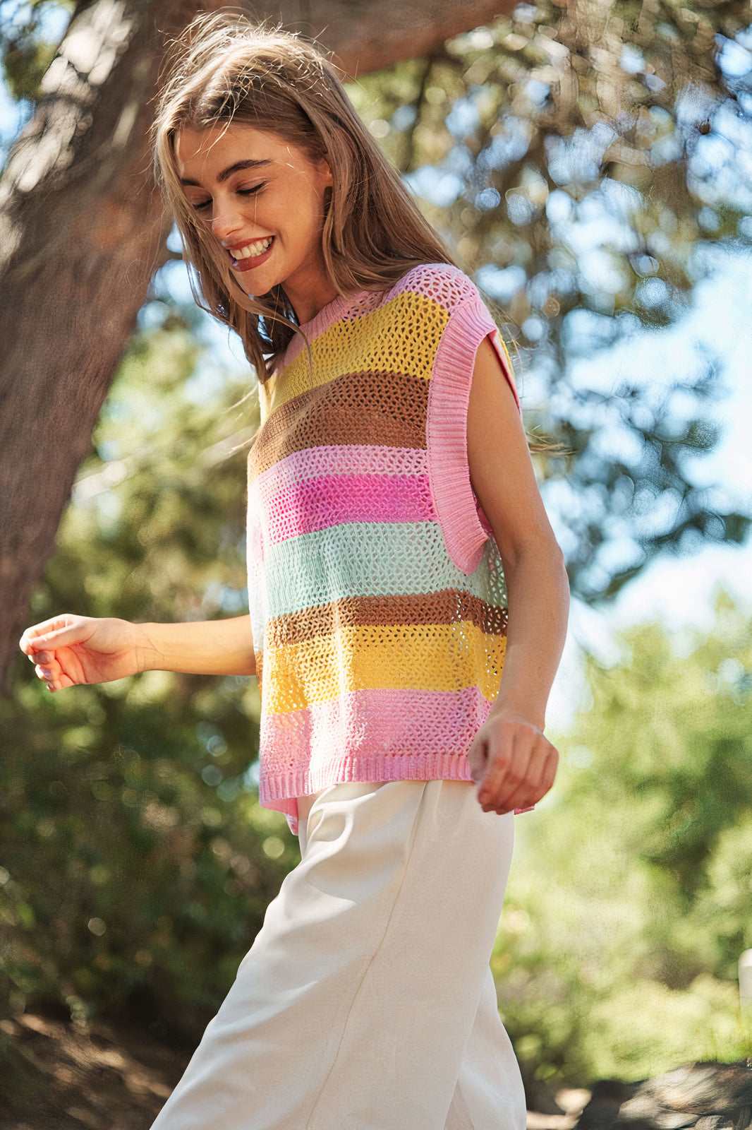 Crochet Multi Striped Knit Vest