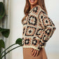 Crochet Patchwork Round Neck Pullover Sweater Top