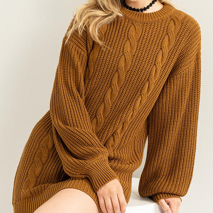 Cable-Knit Ribbed Mini Sweater Dress