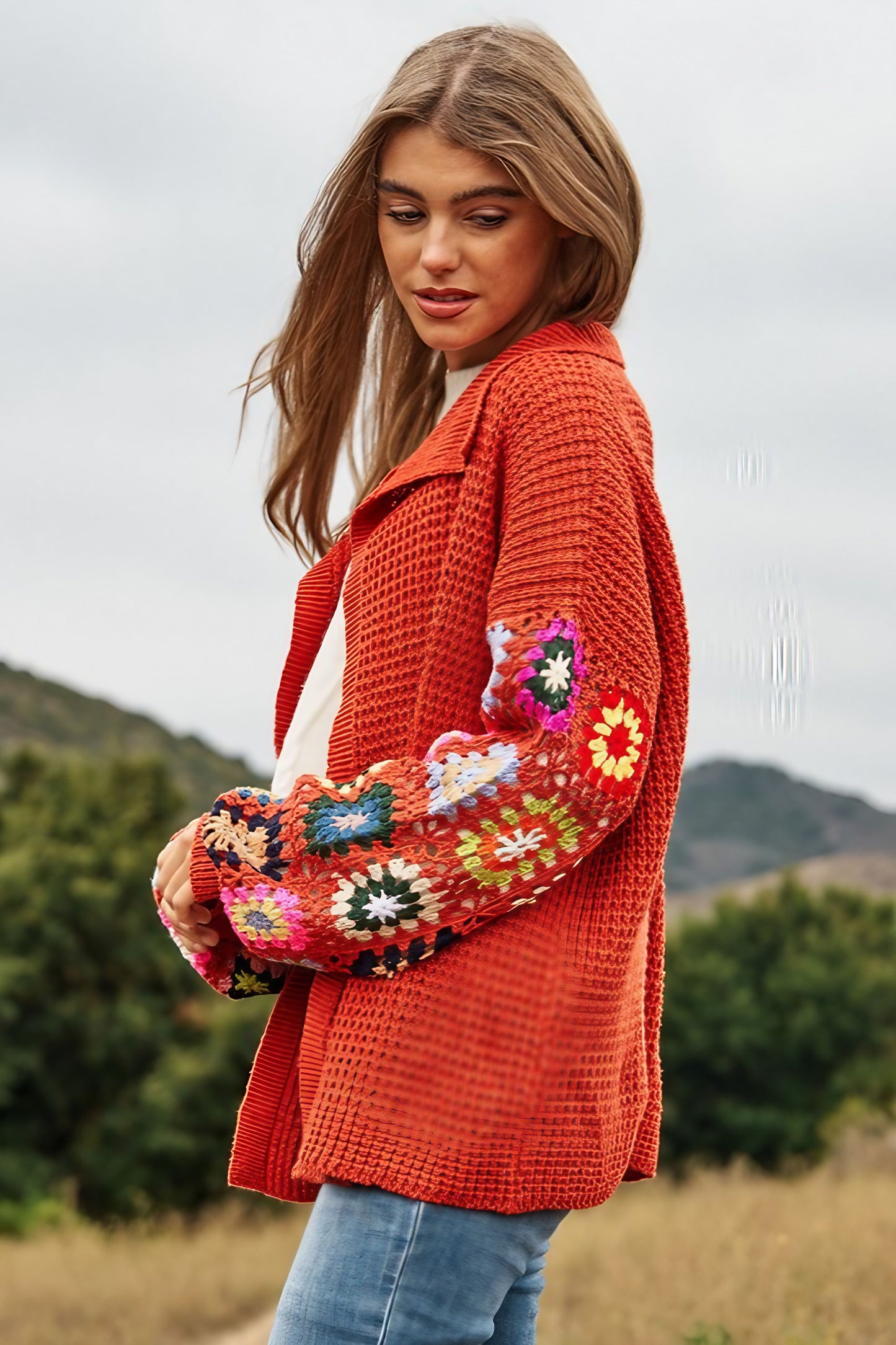 Crochet Floral Knit Cardigan