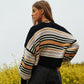 Chunky Knit Multi-Striped Open Sweater Cardigan