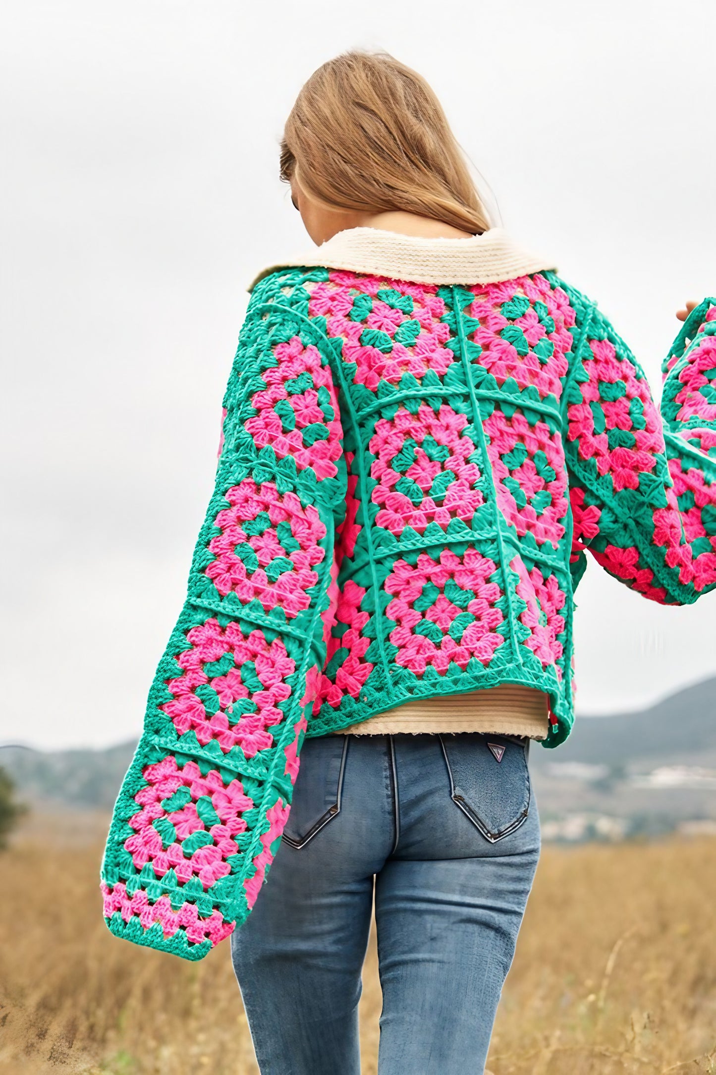 Two-Tone Granny Square Crochet Cardigan