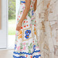 Printed Square Neck Wide Strap Midi Dress