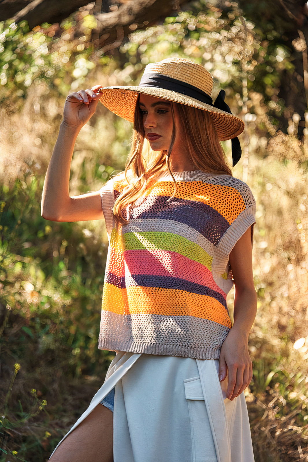 Crochet Multi Striped Knit Vest