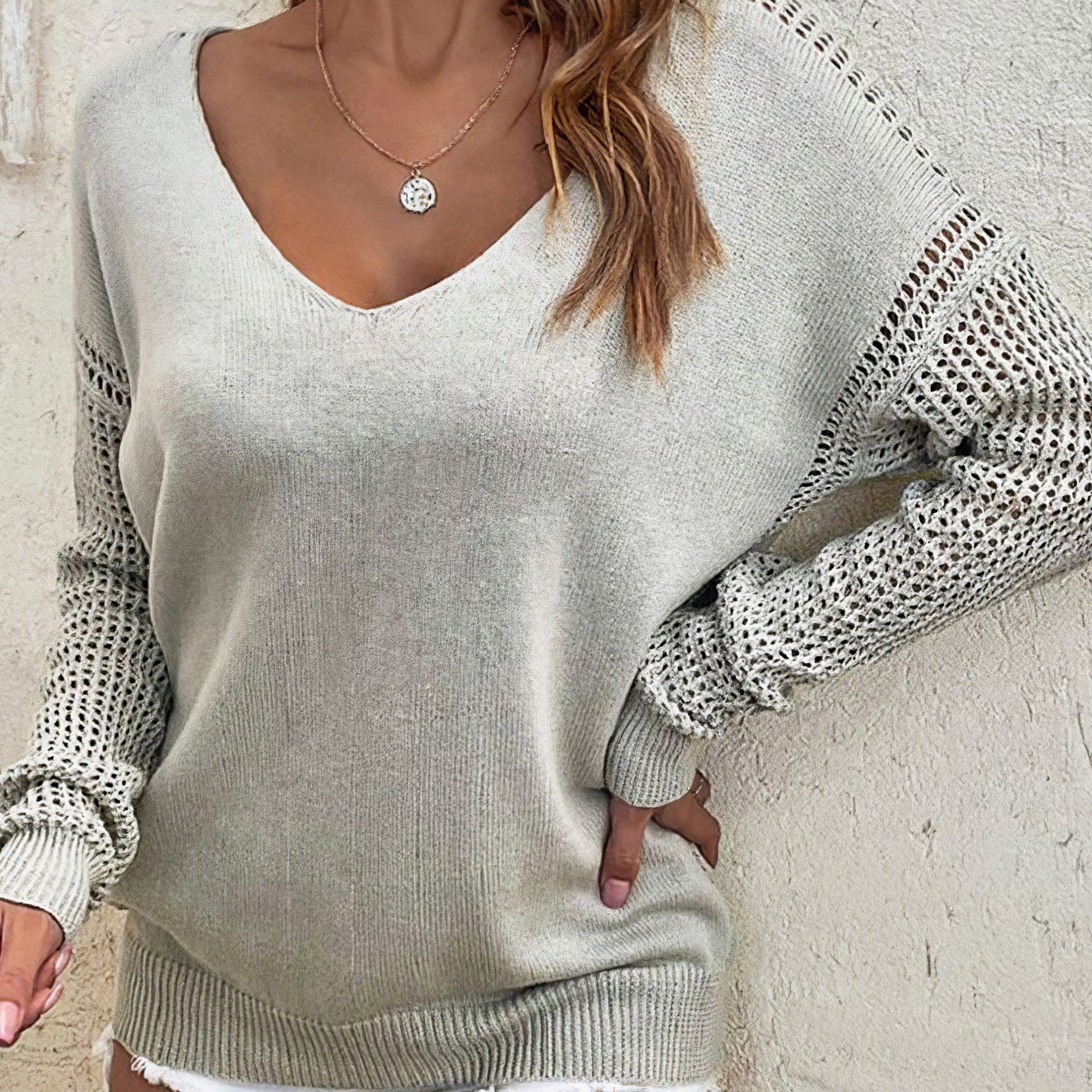 Hole Knitted Deep V Sweater