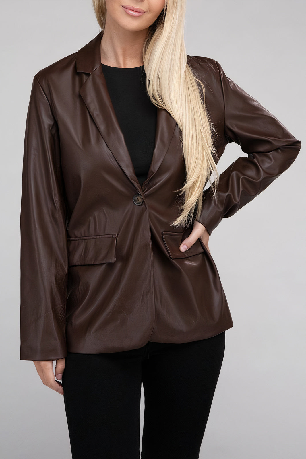 Sleek PU Leather Blazer