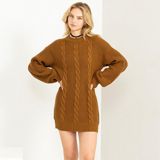 Cable-Knit Ribbed Mini Sweater Dress