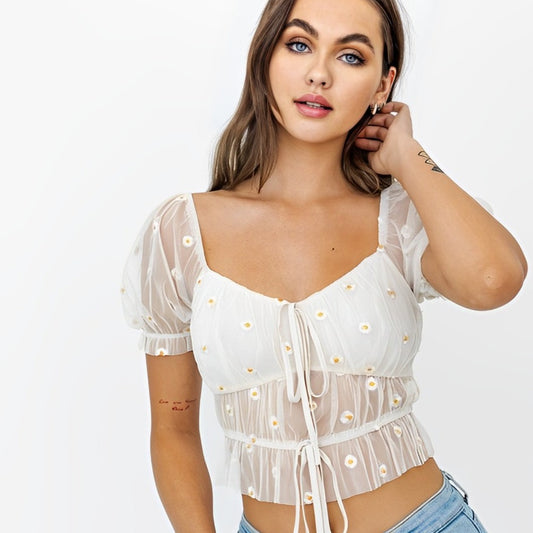 Daisy Embroidered Crop