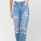 Distressed Raw Hem Mom Jeans