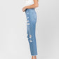 Distressed Raw Hem Mom Jeans